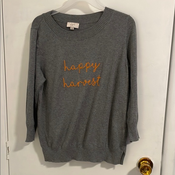 Loft Gray Sweater with Orange 'Happy Harvest' Embroidery - Picture 1 of 5